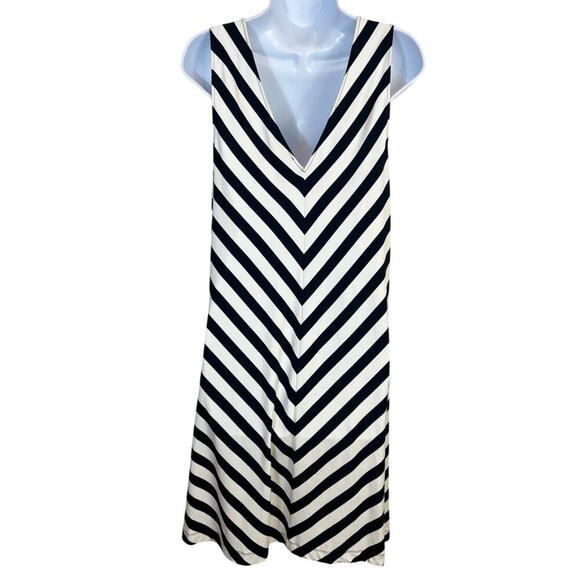 Loft Black & White Striped Sleeveless A-Line Dress With V-Neck, NWT - Picture 2 of 8